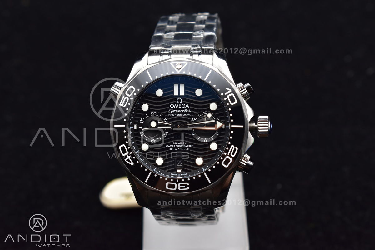 Seamaster 300M Chrono SS OMF 1:1 Best Edition Black Dial on SS Bracelet A9900 